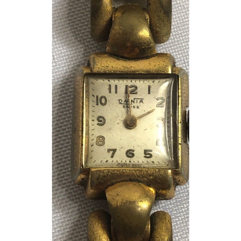 Vintage Omnia Quartz Square Watch Leather Mix 02547